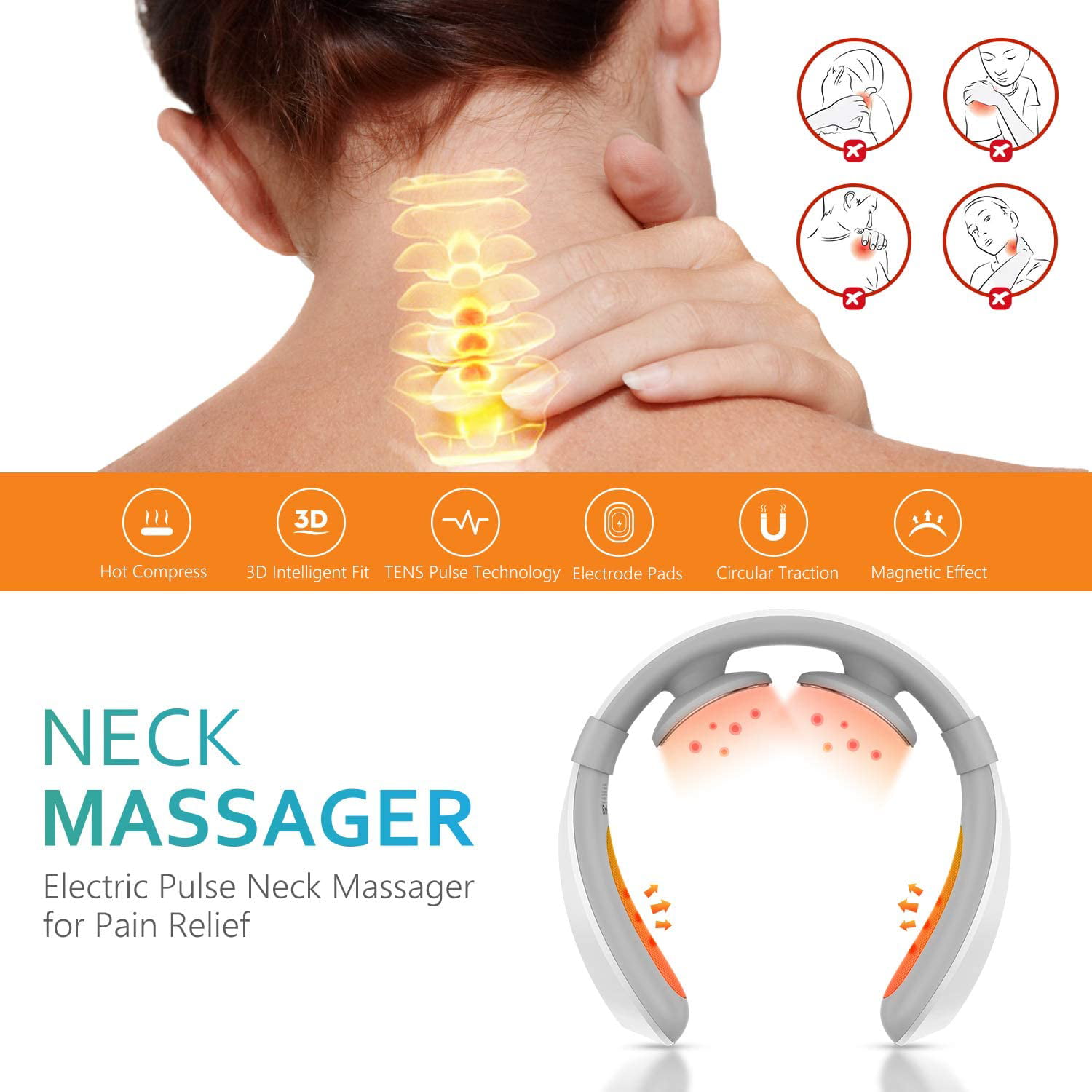 Electric Pulse Neck Massager for Pain Relief, 3 Modes 15 Levels Cordless Deep  Tissue Trigger Point Massager, Portable and Waterproof 