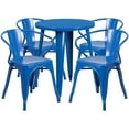 thumbnail image 4 of BizChair Commercial Grade 24" Round Blue Metal Indoor-Outdoor Table Set with 4 Arm Chairs, 4 of 5