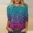 thumbnail image 1 of ICHUANYI Clearance Women's Fashion Printed T-shirt 3/4 Sleeves Blouse Round Neck Casual Tops(Blue, XXL) ICHUANYI WER2023080801497, 1 of 4