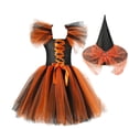 thumbnail image 2 of XXWXYD Girls Layered Ruffle-Shoulder Witch Tutu Dress with Hat, Sleeveless Mesh Tulle Lace-Up Halloween Party Performance Outfit Eight Color Choices, 2 of 3