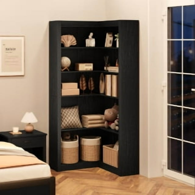 Corner Bookshelf 71.8'' Farmhouse Corner Bookcase, Tall Bookcase 5 Tier L-Shaped Corner Shelf Large Display Rack, Large Display with Storage Heavy Duty for Bedroom Living Room Home