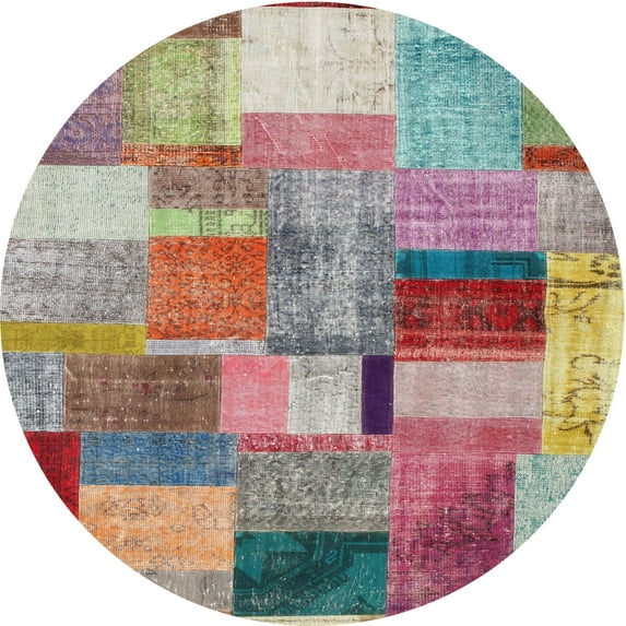 Ahgly Company Indoor Round Contemporary Cherry Red Patchwork Area Rugs, 8' Round