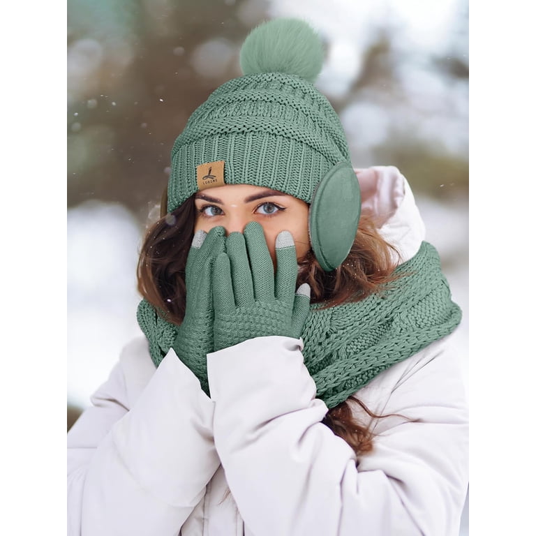 Womens Hat and Gloves Set Matching Winter Beanie Gloves with Touchscreen Fingers Womens Winter Warm Knit Beanie Hat Long Scarf Touchscreen  main image 2