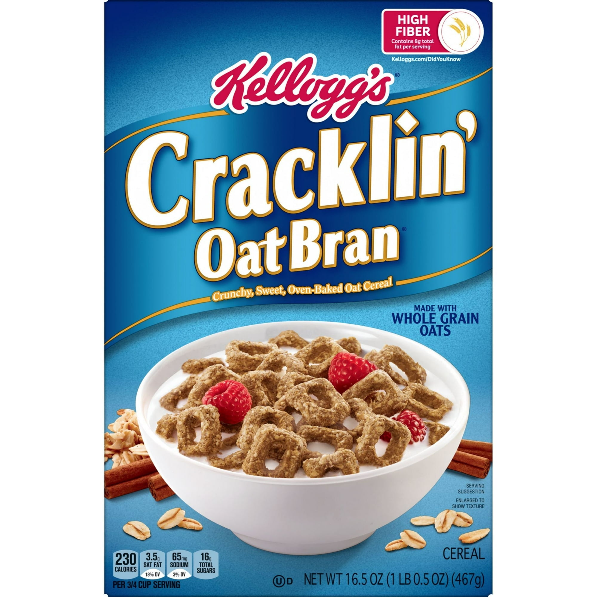 Kellogg's Cracklin' Oat Bran Breakfast Cereal 16.5 oz (Pack of 4)