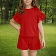 thumbnail image 4 of Favoffer Summer Girls Solid Ruffle Trim 2-Piece Set Round Neck Short Sleeve Flowy Relaxed Fit Outfit Casual Travel Home Party 4-15Y, 4 of 9