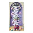 thumbnail image 2 of YaoZQ Easter Rabbit Door Banner, Cute Bunny Trio Stack on Purple Background with Wreath, Spring Party Front Door Decoration, Purple, 35 x 71 in, 2 of 7