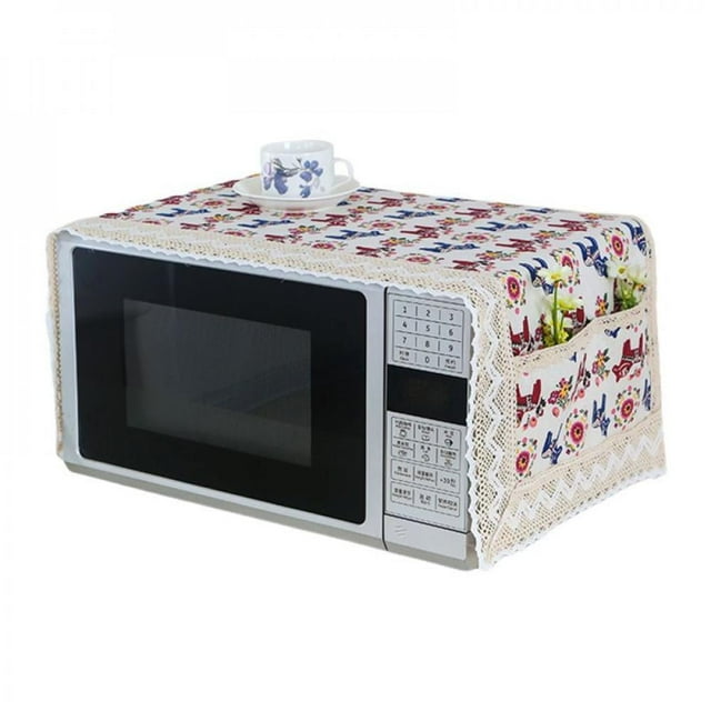 Microwave Oven Cover Dustproof Cotton Machine Protector Decorative Kitchen Appliance Cover with Side Storage Pockets 39.3x13.7inches