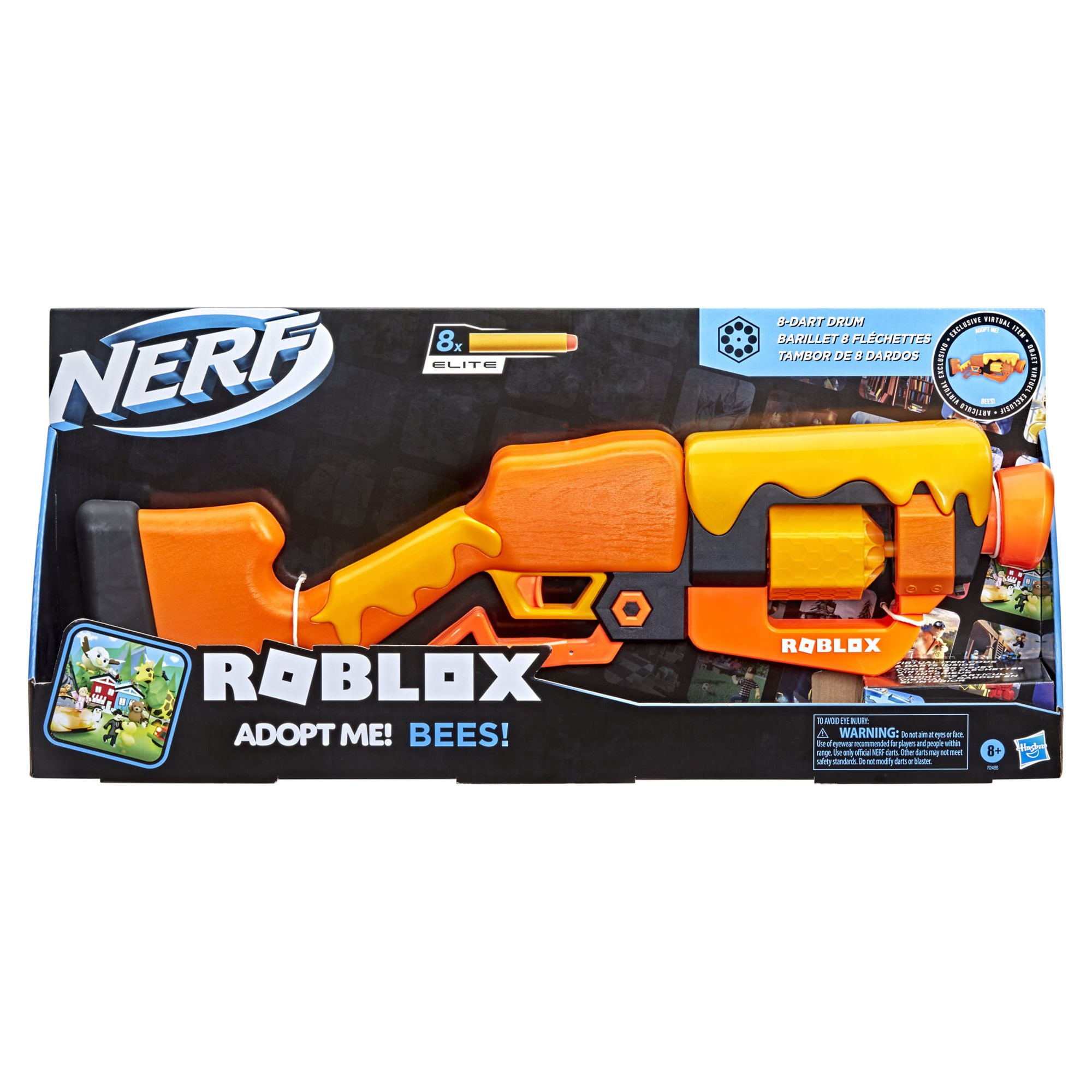  NERF Roblox Adopt Me!: Bees! Lever Action Dart Blaster,  Rotating 8-Dart Drum, 8 Elite Darts, Code to Unlock in-Game Virtual Item :  Everything Else