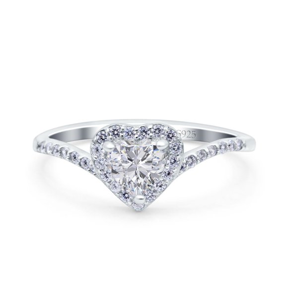 Simulated Cubic Zirconia Size-5 Halo Heart Art Deco Wedding Bridal Ring 925 Sterling Silver