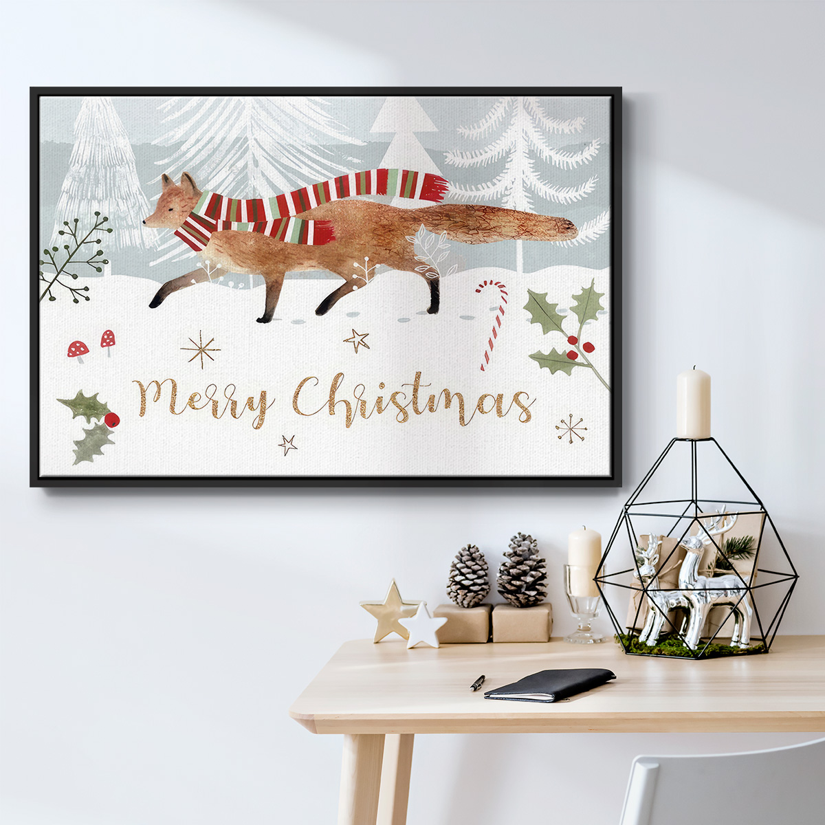 Woodland Christmas Collection A - Framed Gallery Wrapped Holiday Canvas - 17 x 25 - Black Frame