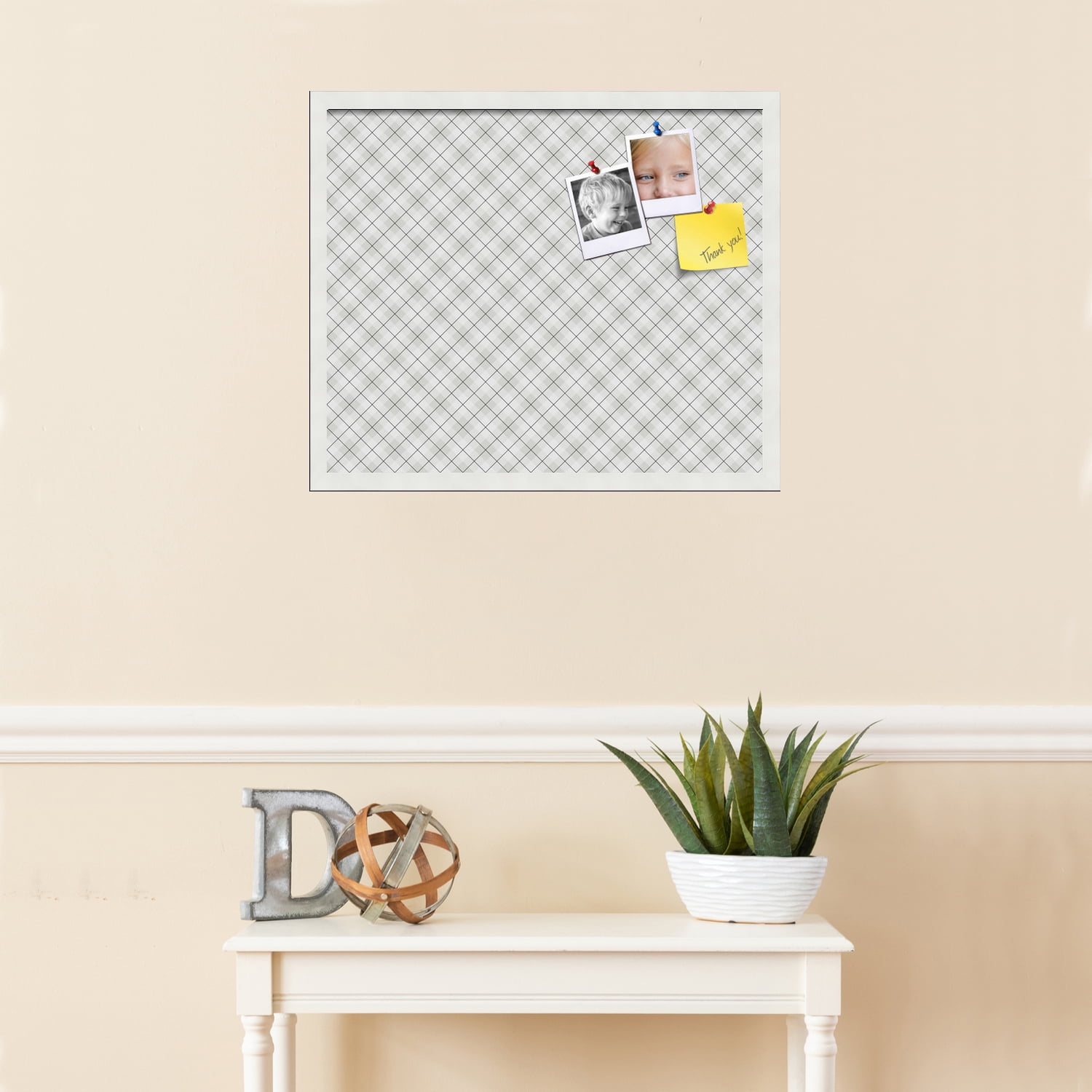 PinPix ArtToFrames 22x18 Custom Cork Bulletin Board Argyle Gray   Poster Board Has a Fabric Style Canvas Finish, Framed in Satin White Frame (PinPix-638)