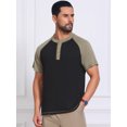 thumbnail image 4 of DARING DIVA Men's Raglan Henley Retro Short Sleeve Button Down T-Shirt M Black, 4 of 7