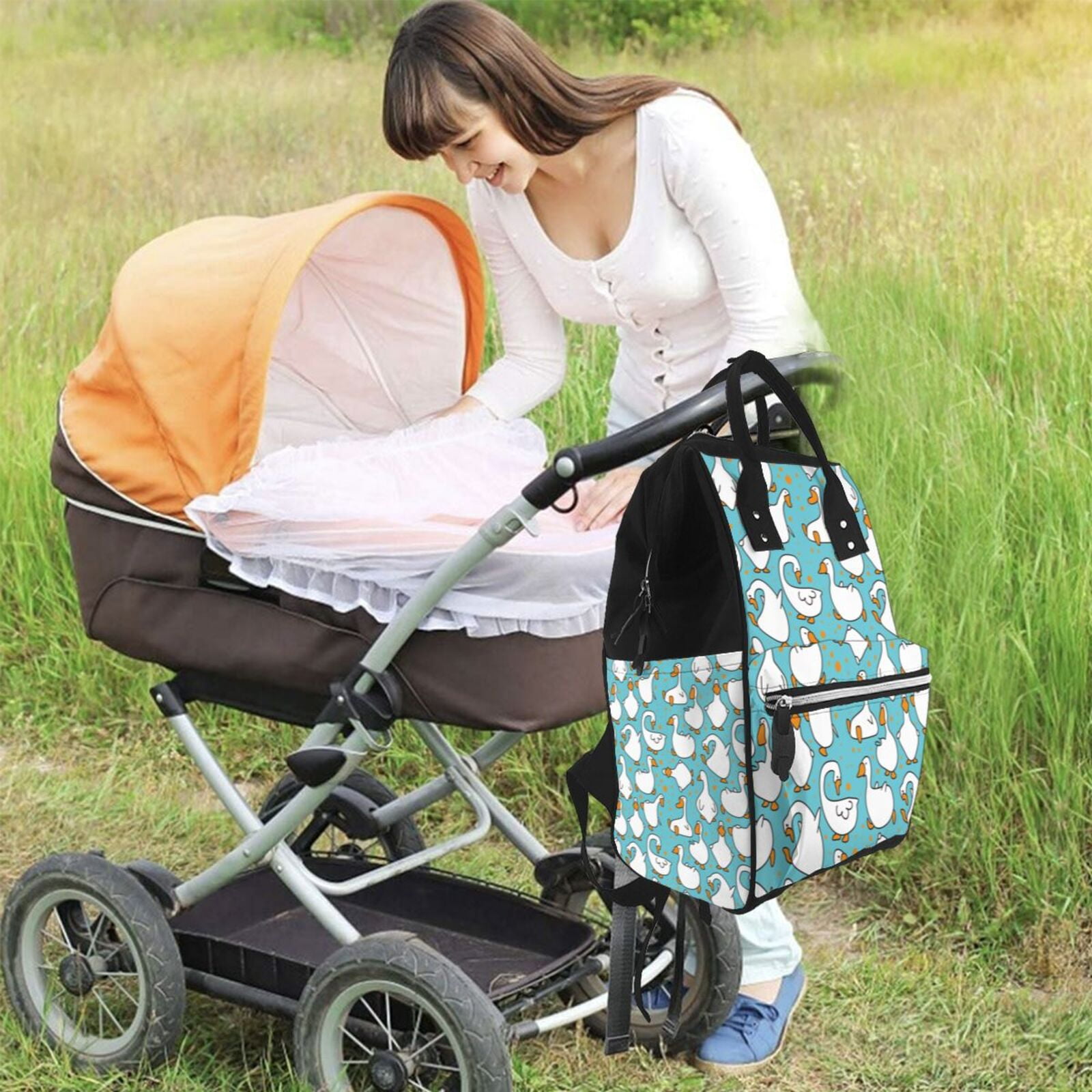 Ratiio Cartoon Funny Goose Mummy Backpack - Waterproof Twill Canvas, Large Capacity Diaper Bag with Multiple Pockets and Adjustable Straps