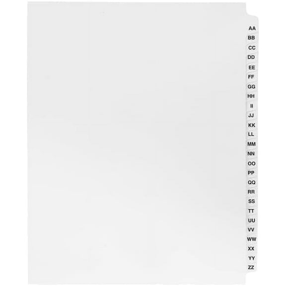 Exhibit Indexes Side Dividers AA-ZZ Exhibit Tabs, Clear, 26 Count