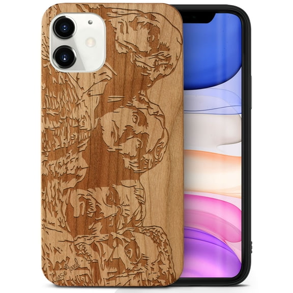 Case Yard Wooden Case Outside Soft TPU Silicone, Slim Fit Shockproof Wood Protective Phone Cover for Girls Boys Men and Women, Supports Wireless Charging Mount Rushmore Design case for iPhone-11