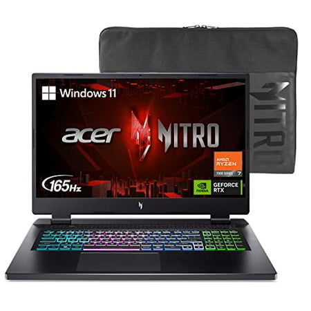 Acer Nitro 17 Gaming Laptop | AMD Ryzen 7 7735HS Octa-Core CPU | NVIDIA GeForce RTX 4050 GPU | 17.3" FHD 165Hz IPS Display | 16GB DDR5 | 1TB Gen 4 SSD | Wi-Fi 6E | RGB Backlit KB | AN17-41-R8N5, Black