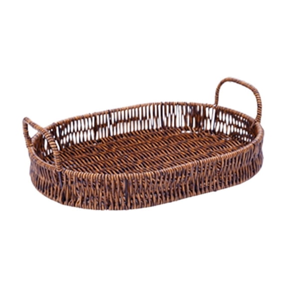 Woven Storage Basket With Handles For Desktop Bathroom Kitchen Organization Brown 10.24x7.28x3.35in