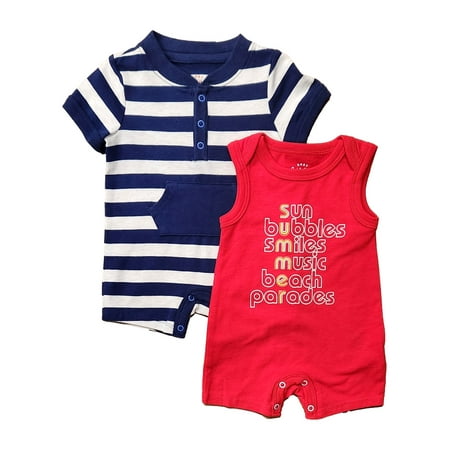 Cat & Jack Infant Boys Red & Blue Summer Snap Bottom Romper 2 Piece Set NB