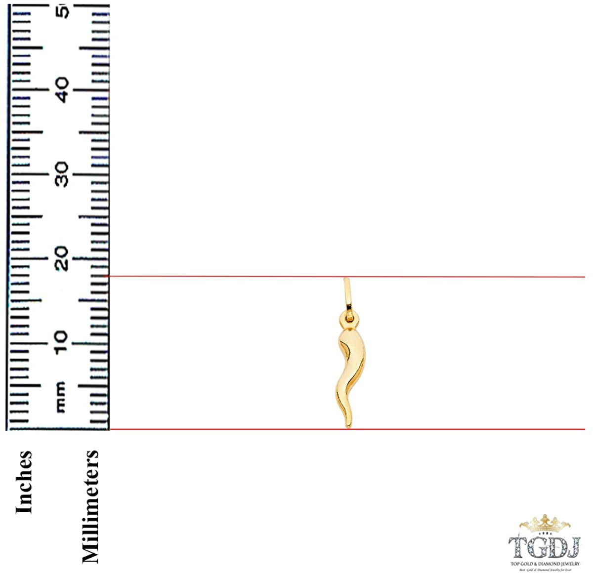 Solid 14K Gold Flat Open Wheat Chain Cornicello Italian Horn Pendant Necklace - Choose Chain Length and Width (Flat Open Wheat - 2mm, 20.0 Inches)