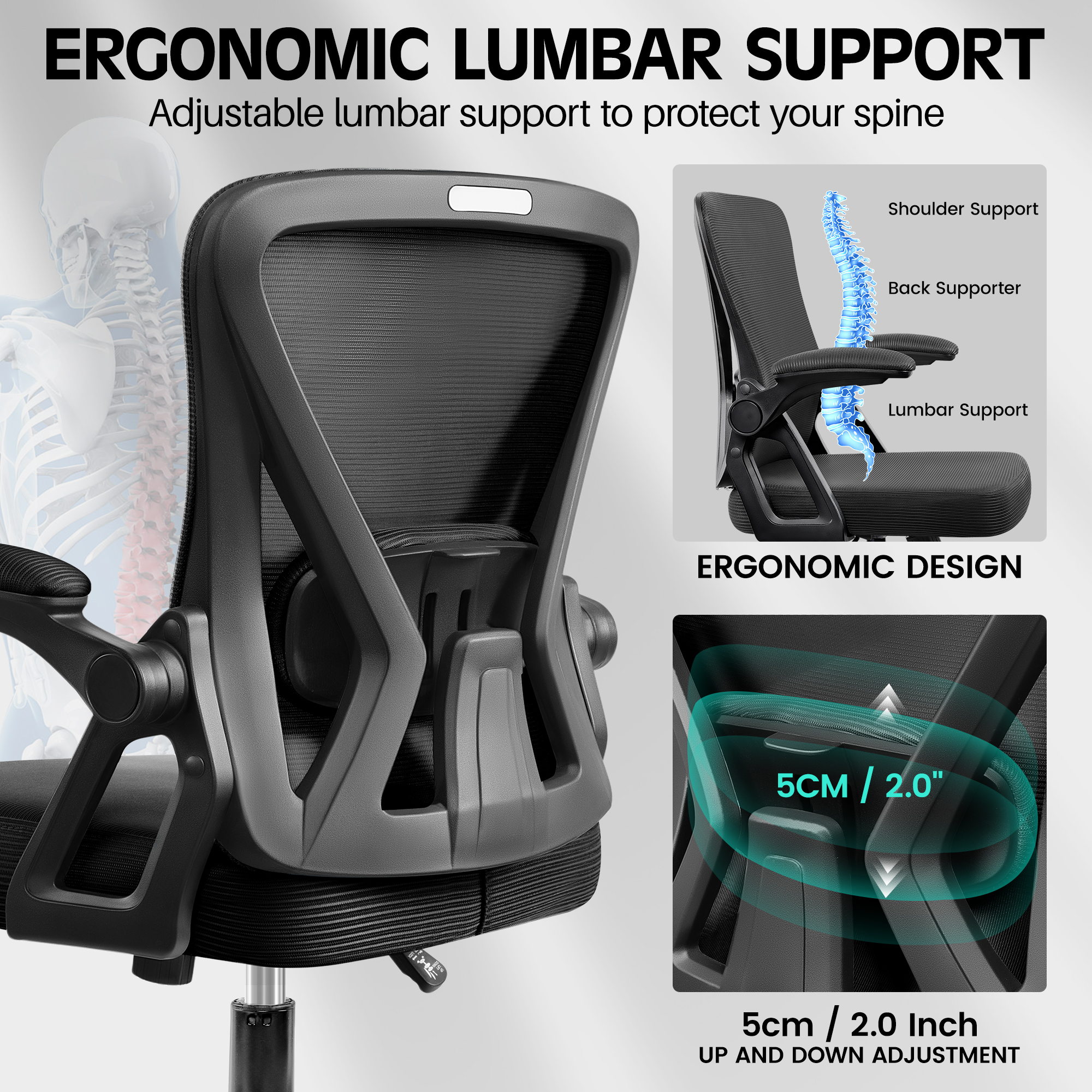 Coolhut Office Desk Chair with Lumbar Support, Black photo 4