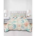 thumbnail image 2 of Quilt King Size Bedding Set, Teal Red Coastal Reversible Summer Quilt 3 Pieces, Nautical Seahorse Beach Coral Starfish Retro Lightweight Bedspreads Coverlets with 2 Pillow Shams for All Seasons, 2 of 5