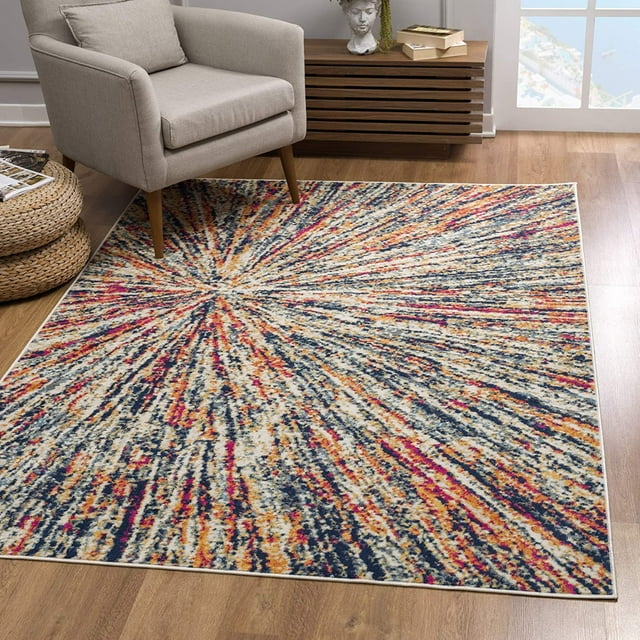 homeroots home decor 393067 2’ x 4’ Cream Celestial Burst Abstract Area Rug