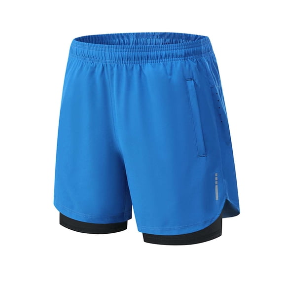 Mens 2-in-1 Shorts Fitness Running Short Pants with Zipper Pockets Lightweight Elastic Waist Sport Shorts