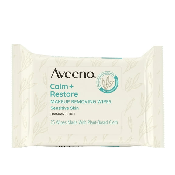 Aveeno Calm   Restore Unscented Makeup Remover Facial Wipes, 25 Count