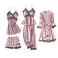 thumbnail image 3 of MGDXOX Silk Pajamas for Women 5Pcs Sleepwear Loungewear Satin Robe Chemise Cami Top Long Pants Shorts Pj Set Nightgown Pink XL, 3 of 4