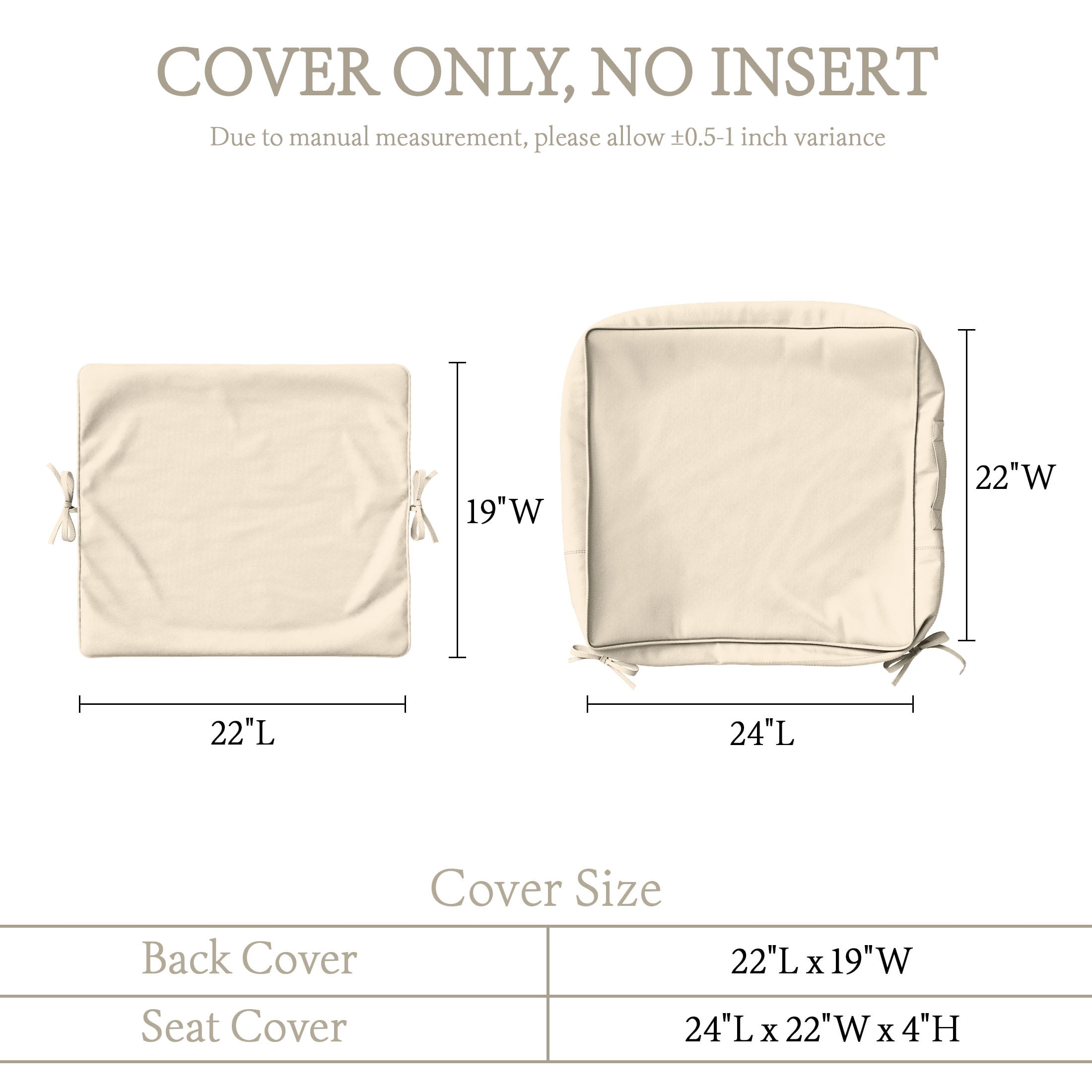 Pakunoda 22" X 24" Outdoor Deep Seat Cushion Replacement Slipcovers, 6 Set of Waterproof Patio Furniture Cushion Covers, Outdoor Cushion Covers with Zipper for Patio Furniture, Cream