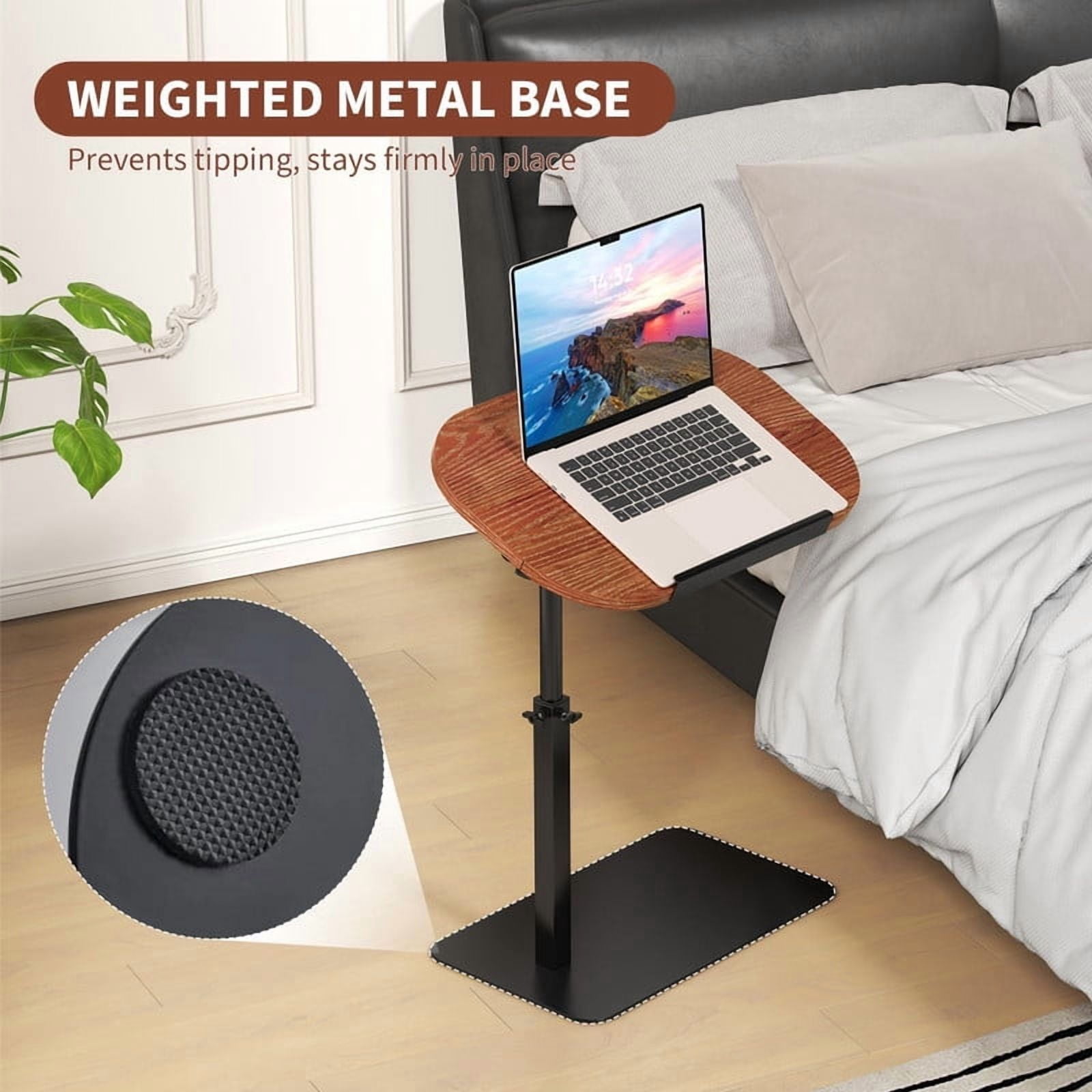 TROPOW C-Shaped Side Table Sofa Tray, Height Adjustable Folding Laptop Desk with Swivel Tray, Tiltable Desktop, Heavy Metal Base End Table, Overbed Table, Tray Table Portable Side Table