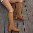thumbnail image 5 of Womens Elegant Stretch Suede Tall Knee High Boots, Round Toe Solid Block Heel Pull On Slim Boots, Comfort Dress Boots Brown 9(42), 5 of 9