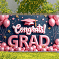 thumbnail image 6 of Pink Theme Graduation Banner Graduation Cap Design Congrats Display Pink Balloons Gold Stars Grad Backdrop for Graduation Party College Graduation Graduation Photo Shoot, 6 of 9