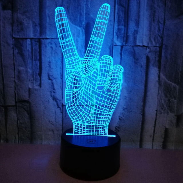 V Victory Gesture Luz 3D Luz táctil de 7 colores Luz estereoscópica de visión 3D
