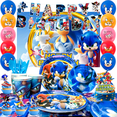 thumbnail image 1 of Sonic Birthday Decorations, 98Pcs Sonic Party Decorations & Sonic Party Tableware Set - Sonic Decorations Banners Balloons Backdrop Napkins Tablecloth and Other Sonic Birthday Party Supplies for Kids, 1 of 7