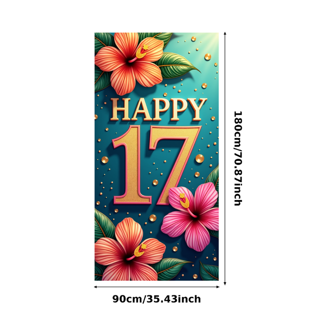 17th Birthday Themed Shiny Decorated Backdrop Banner Happy Birthday Party Supplies Photography Props Photo Booth Decorations Celebration Event Party Decor Background