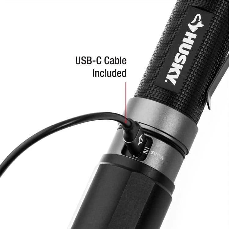 Husky 1800 Lumens Dual Power LED Rechargeable Tactical Focusing Flashlight