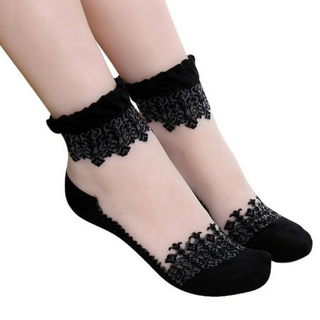

harmtty Socks Ultra-thin Breathable Lace Short Ankle Socks for Gift Black