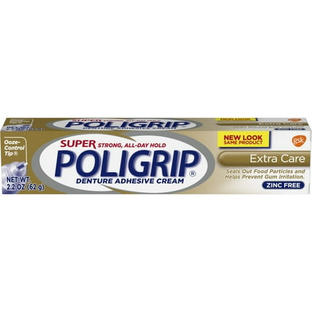 Super Poligrip Extra Care Zinc Free Denture Adhesive Cream, 2.2 ounce