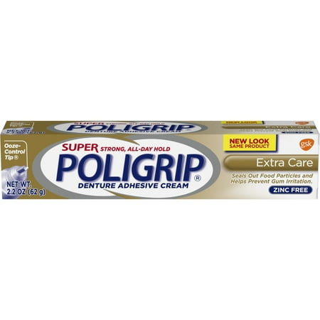 Super Poligrip Extra Care Zinc Free Denture Adhesive Cream, 2.2