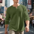 thumbnail image 2 of UVEASISHA Men's Waffle Knit Henley Shirt 3 Button Up Casual Collarless T-Shirts Solid Color Regular Fit Office Work Shirts Fashion Pullover Tops Army Green L, 2 of 10