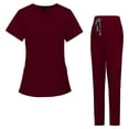 thumbnail image 3 of Conjunto exfoliante para mujer, Top exfoliante y pantalones para correr, cuello en V, cómodo, de manga corta, ropa de trabajo transpirable duradera, L, 3 of 8