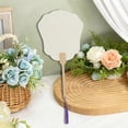 thumbnail image 4 of Unique Bargains 1 Pc Portable Double-Sided Long Handle Round Lily Folding Fan Xuan Paper Bamboo Light Gray, White [Double-Sided Long Handle Round Lily Paper], 4 of 5