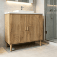 thumbnail image 3 of Smuxee Modern Wooden Bathroom Storage Cabinet with Carved Doors & Shelves, Freestanding Bathroom Storage Organizer,Oak, 3 of 6