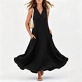 thumbnail image 5 of ClodeEU Women's V Neck Sleeveless Maxi Dress with Pockets,Casual Loose Flowy Summer Swing Dress Black,Women's Plus L, 5 of 9