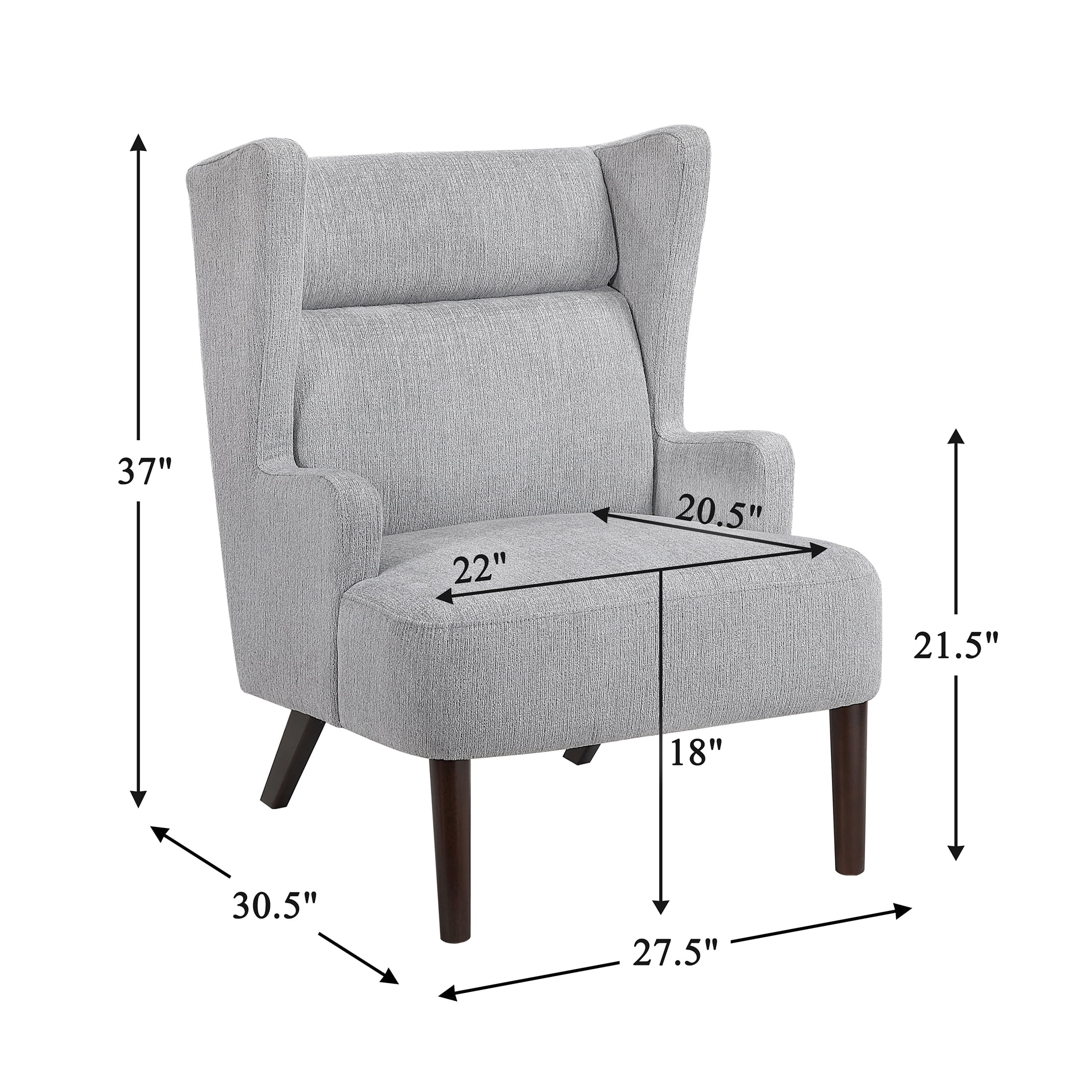 OakvillePark Hartmere Chenille Wingback Accent Chair, Gray