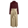 thumbnail image 5 of RFQWOVSR Women's Color Block V Neck Blouse Belted A Line Flowy Midi Skirt 2 Piece Set Boho Casual Summer Dress Outfit XL, 5 of 5