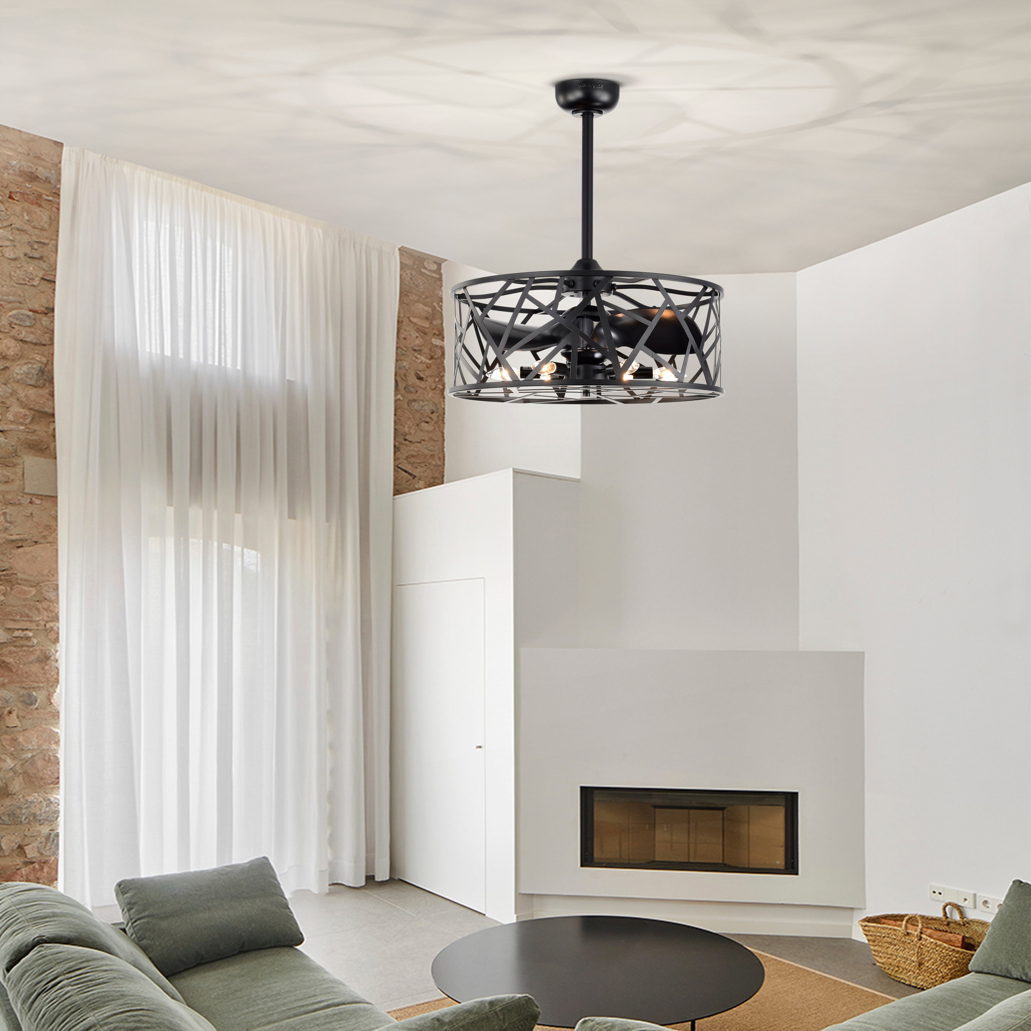 Leyton 24.4 in. Indoor Black Finish Ceiling Fan with Light Kit and Remote