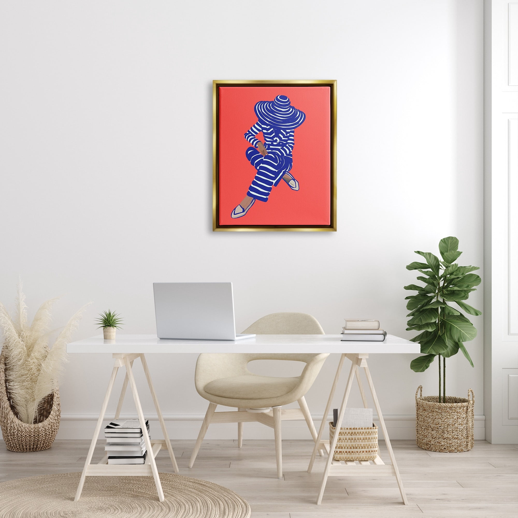 Stupell Industries Pop Style Stripes Pattern Upscale Trendy Fashion Girl Graphic Art Metallic Gold Floating Framed Canvas Print Wall Art, Design by Amelia Noyes
