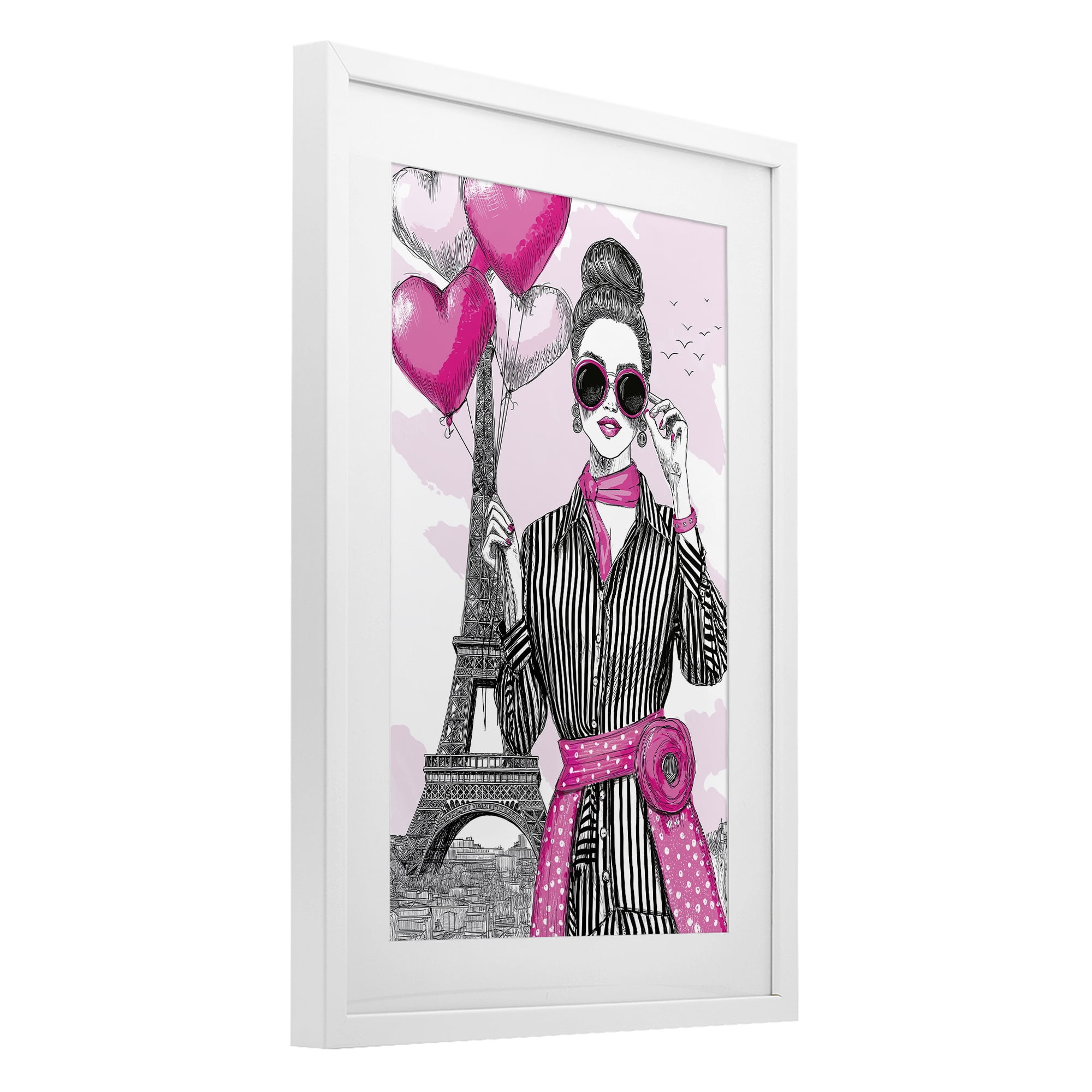 Stupell Industries Parisian Chic Woman with Balloons White Framed Print Under Glass, design by Jess Stempel